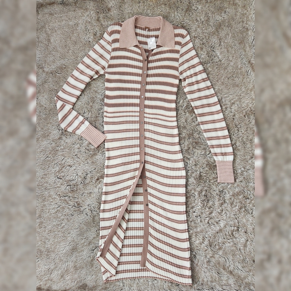 Free People Vista Cardi Collared Button Front Ribbed Duster Cardigan Women's XL‎ - Picture 2 of 10